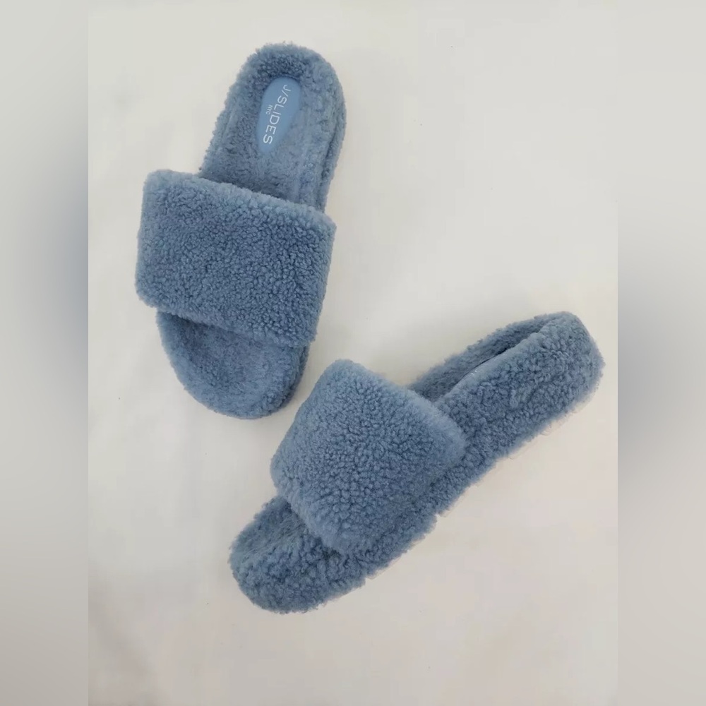 J/Slides Blue Fuzzy Platform Sandals